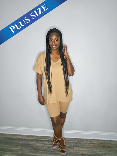 Plus Size Summer Chill Set-Camel