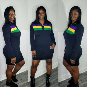 Mardi Gras Striped Dress-Black