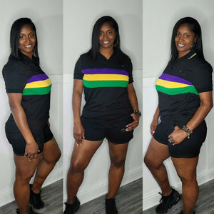 Unisex Mardi Gras Striped Polo Shirt-Black