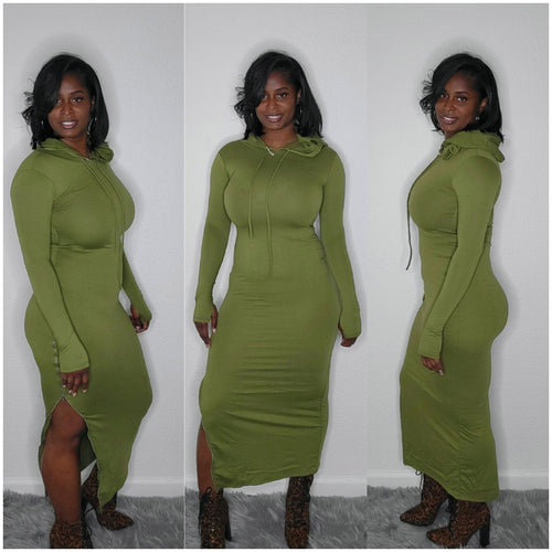 Maxi Hoodie Dress-Olive