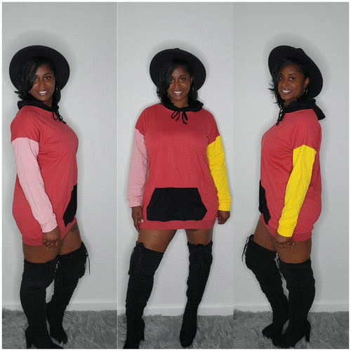 Oversized Colorblock Hoodie Dress